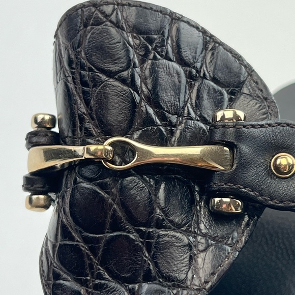 GUCCI: Brown, Leather & Gold metal Horsebit Mules, Size: EU 39C - US 9 - Picture 7 of 10